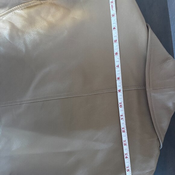 Vintage Chic Peruzzi Italy Caramel Brown Leather Tie Trench Coat Sz Lg - Picture 11 of 13